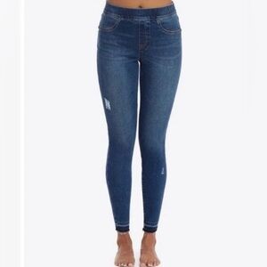 *NEW* SPANX dark distressed denim jeggings jeans, size XS
